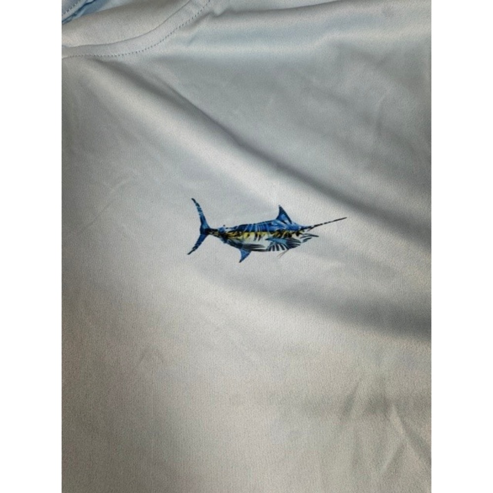 Scales Hoodie Mens XXL Blue Marlin Performance Sun Shirt Long Sleeve Thumbholes - Picture 8 of 11